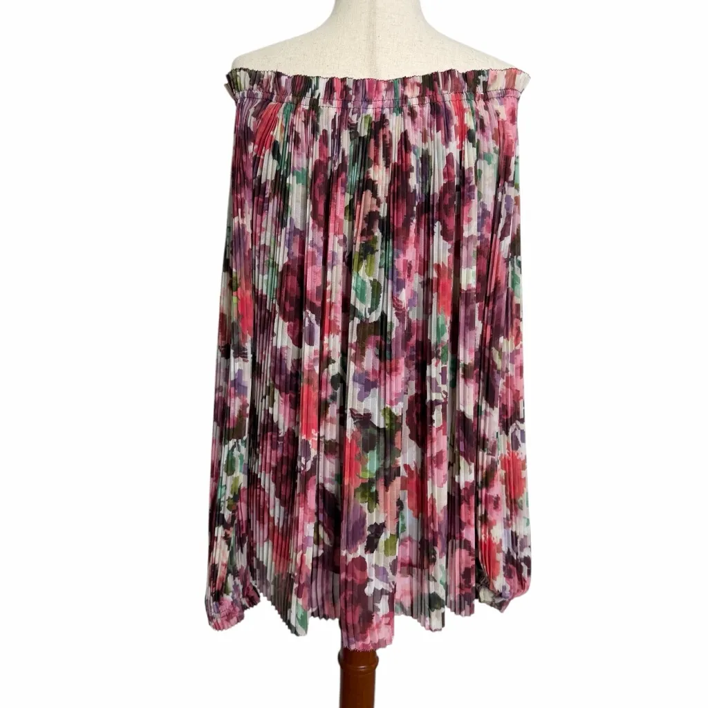 St. John Brigette Floral Print Georgette Pleated Blouse - Image 6