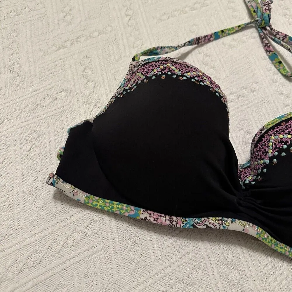 Victoria’s Secret Swim The Getaway Halter Embroidery Sequin Bikini Top Sz 36C - Image 4