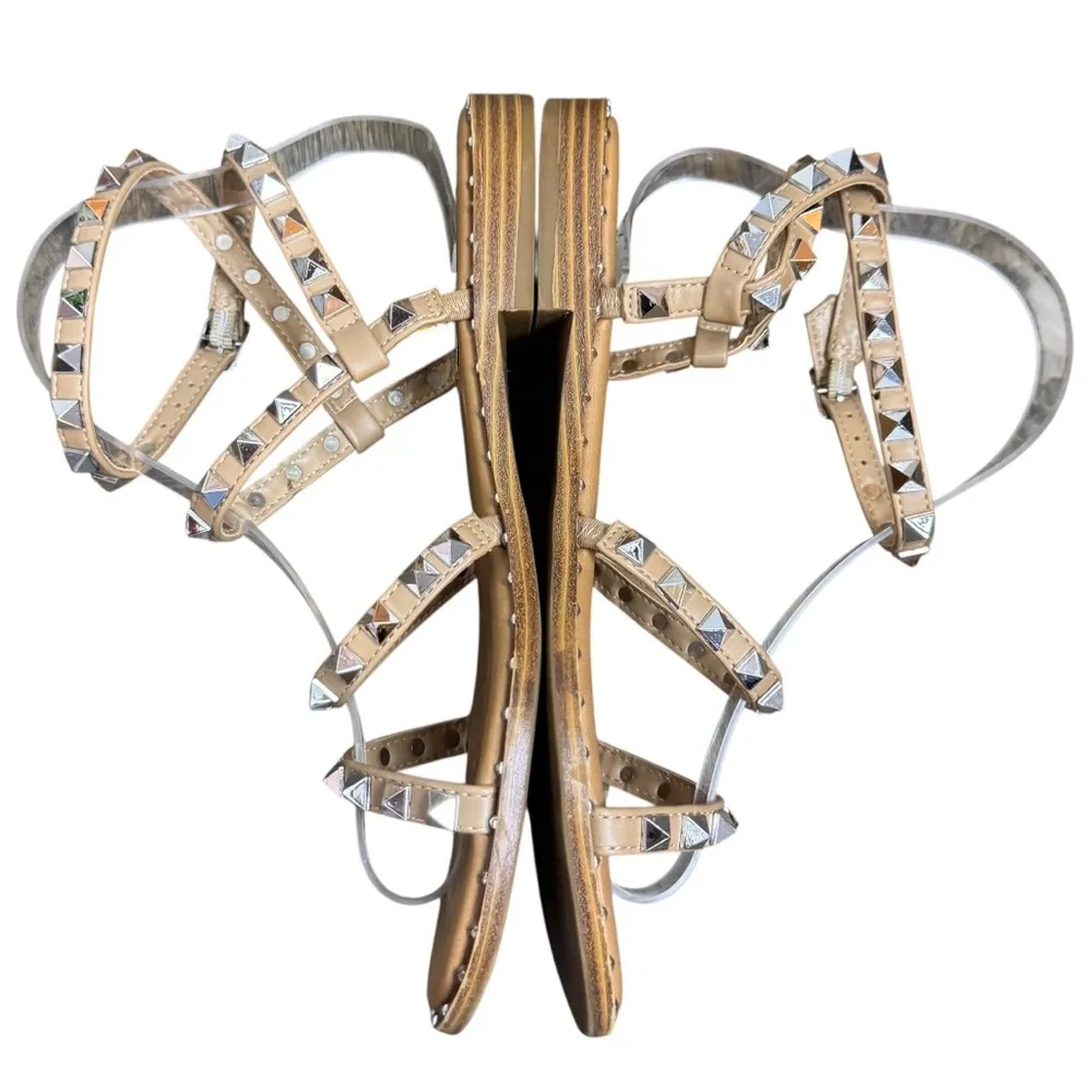 Steve Madden Womens Travel Rock Stud Sandals No Size Tan Gladiator Flats READ - Image 5