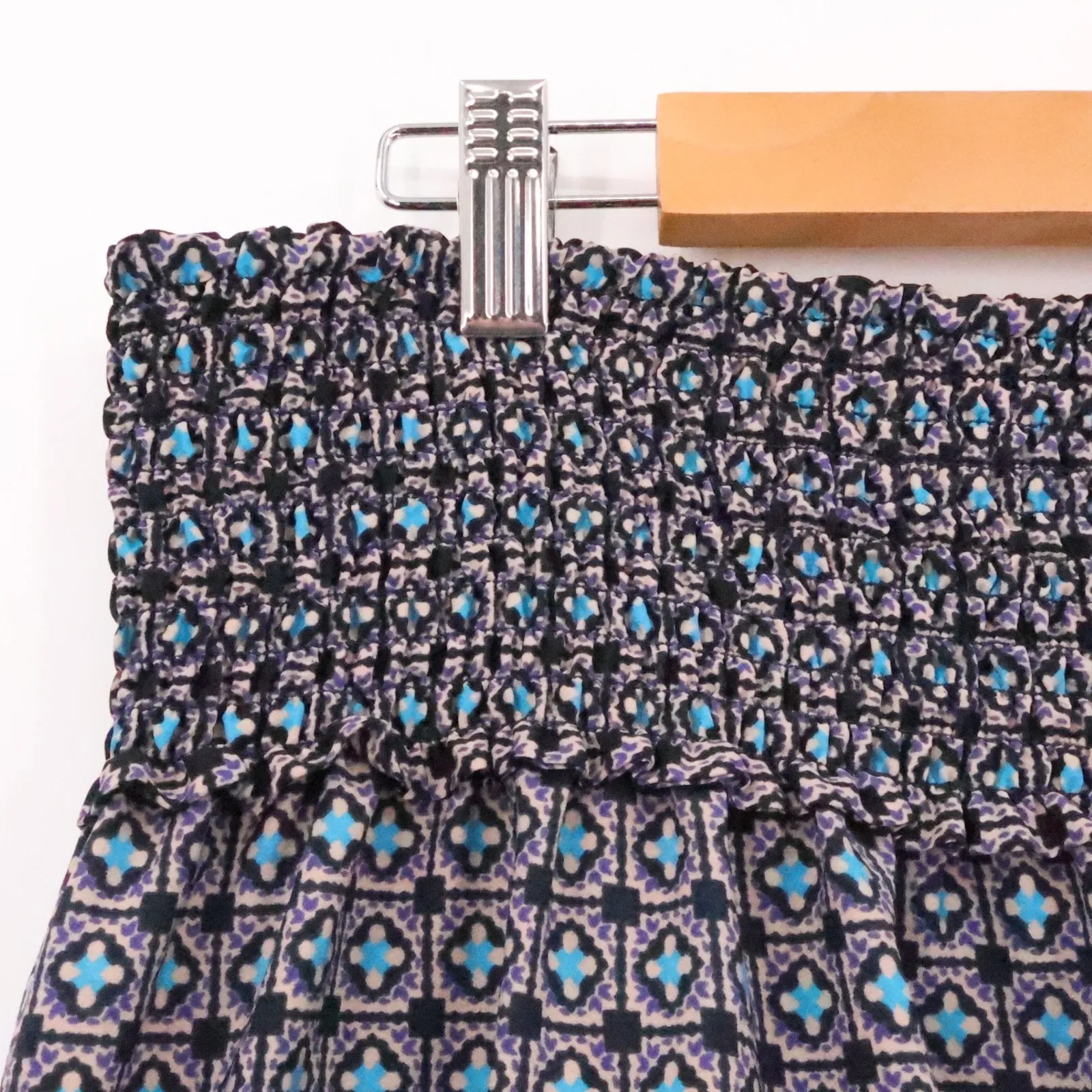 Tiered Maxi Peasant Skirt Boho Prairie Cottage Smocked Waist Geometric Size XL - Image 2