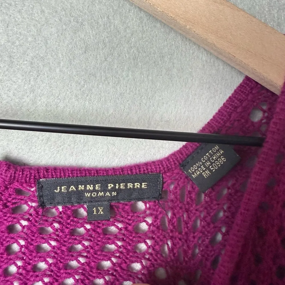 Jeanne Pierre Women’s Open Knit Slouchy Fit Sweater in Cranberry Gold Zipper 1X - Image 5