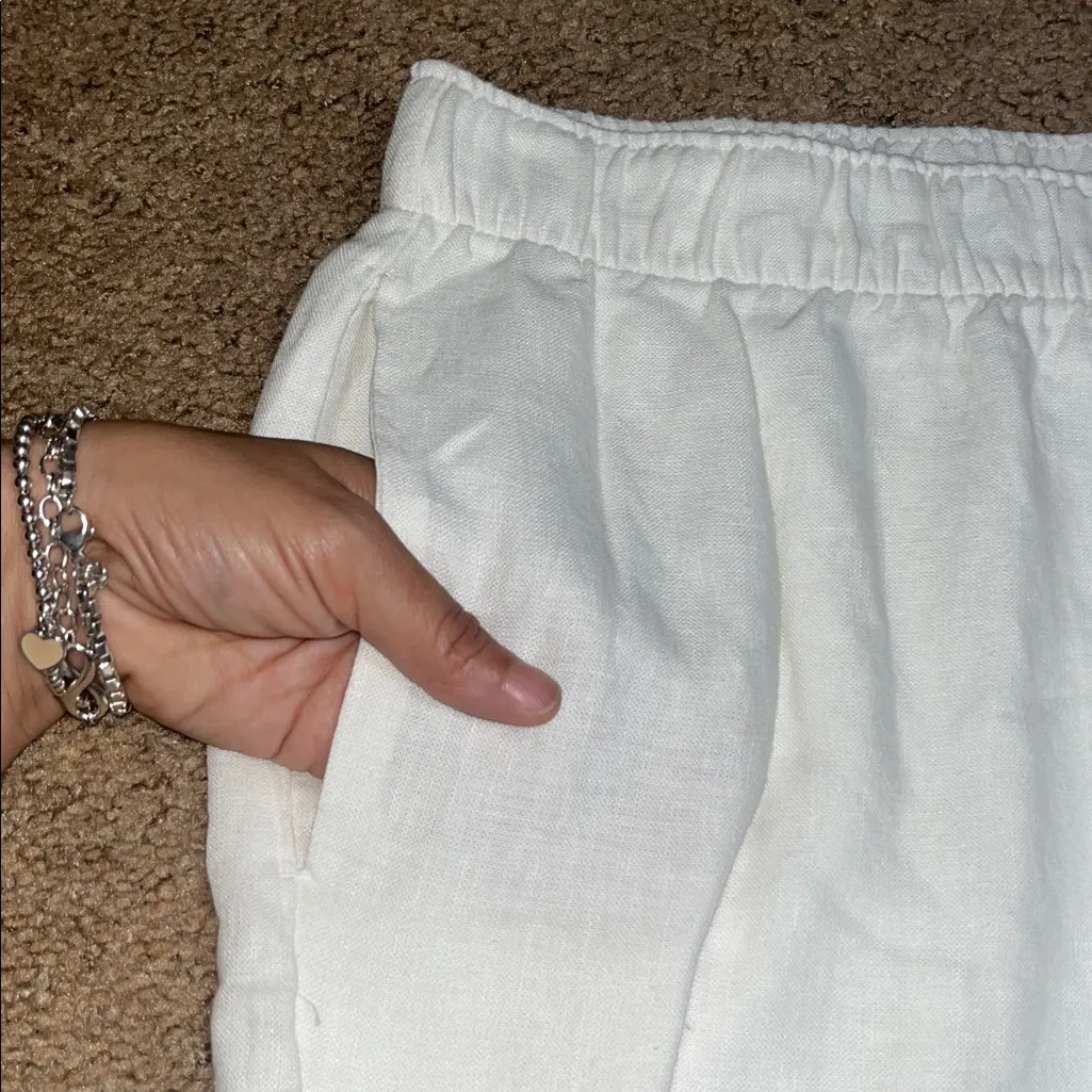 Abercrombie & Fitch Ultra High Wide-Leg Eyelet Linen-Blend Pants White XXL Short - Image 6