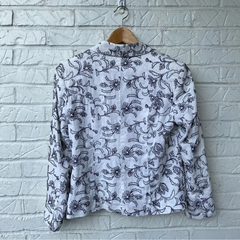 Vintage Jenni Max Linen Embroidered White and Black Blazer Size 8 - Image 2