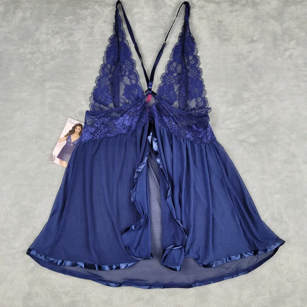 NWT Seven Til Midnight Blue Babydoll Lace Plunging Lingerie Top Navy Size L / XL Size L - Image 9