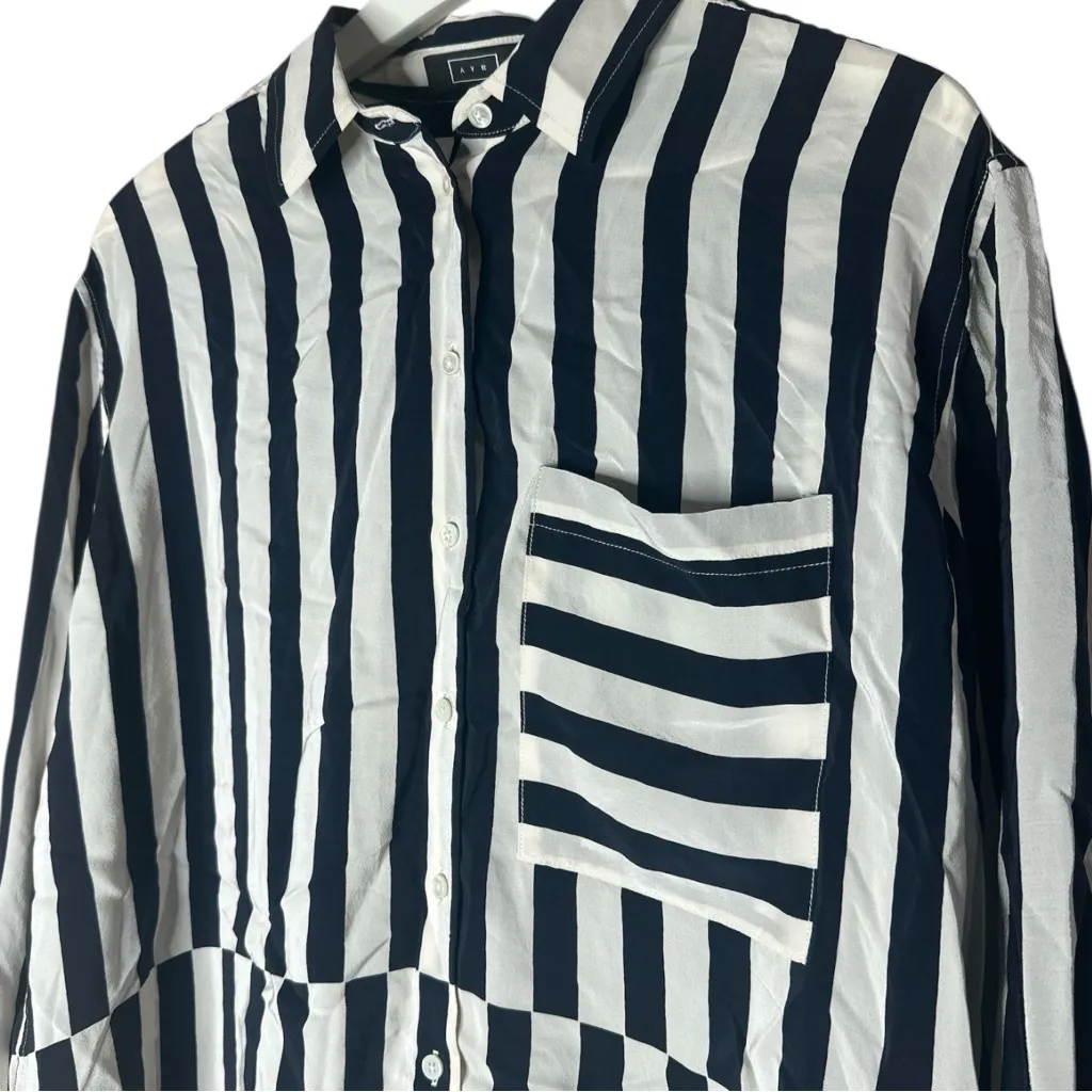 AYR Button Down Striped Long Sleeve Shirt Blouse Medium - Image 4