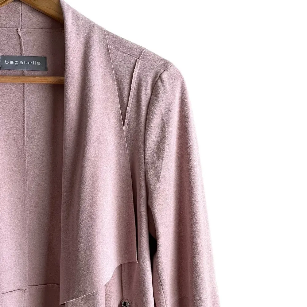 Bagatelle Faux-Suede Drape-Front Jacket Blazer‎ in Pink, Size Small - Image 5