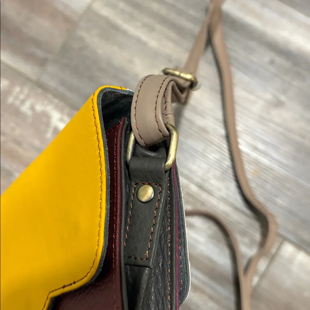 Soruka color block leather calf fur crossbody bag NEW Orange - Image 8