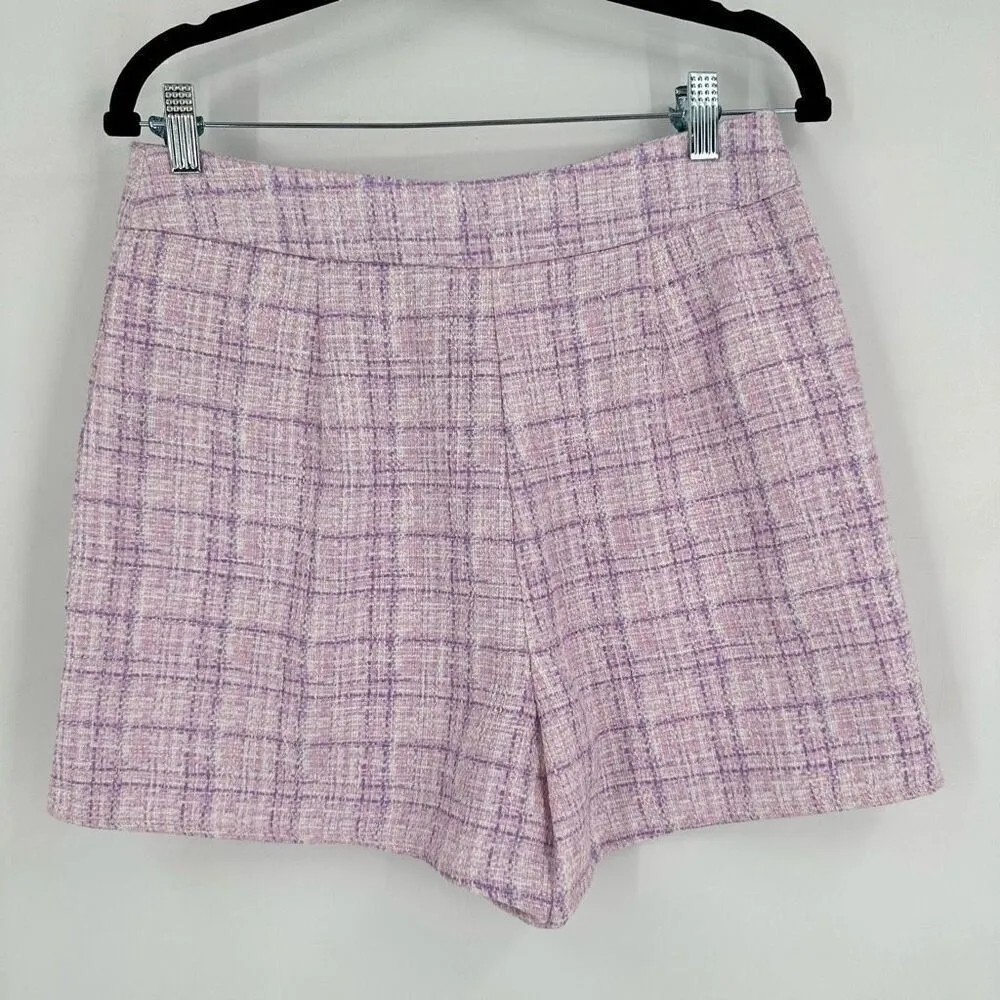 New‎ Look Purple Check Bouclé High Waist Shorts Tweed Style Size 8 Purple Plaid - Image 6