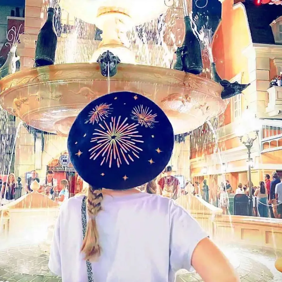 Disney Dark Blue Mickey Embroidered Fireworks Wool Beret - Image 9