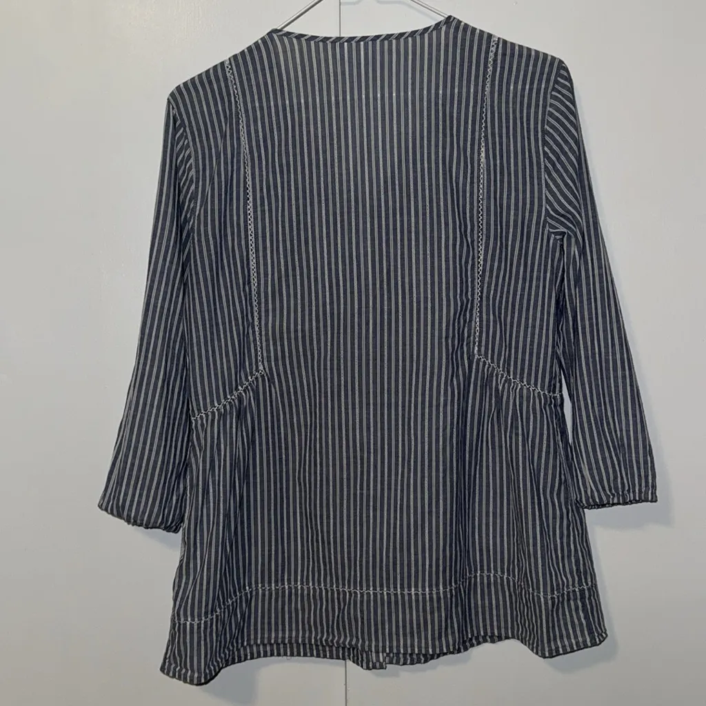J Jill Striped Button Down Peasant Top Chambray Blue Women’s XS - Image 7