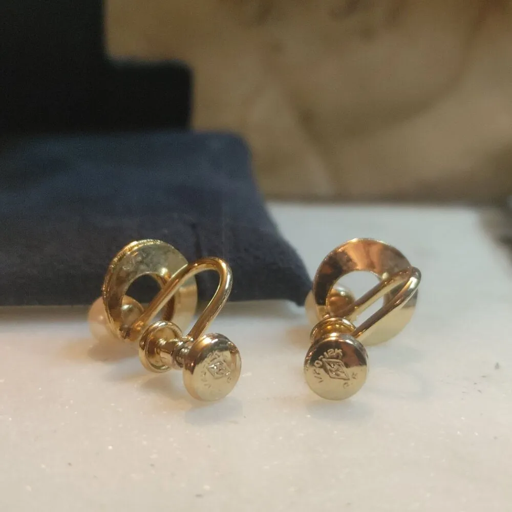 Real Pearl Yellow Gold Stamped Earrings Vintage 12K GF Screw Back - Image 4