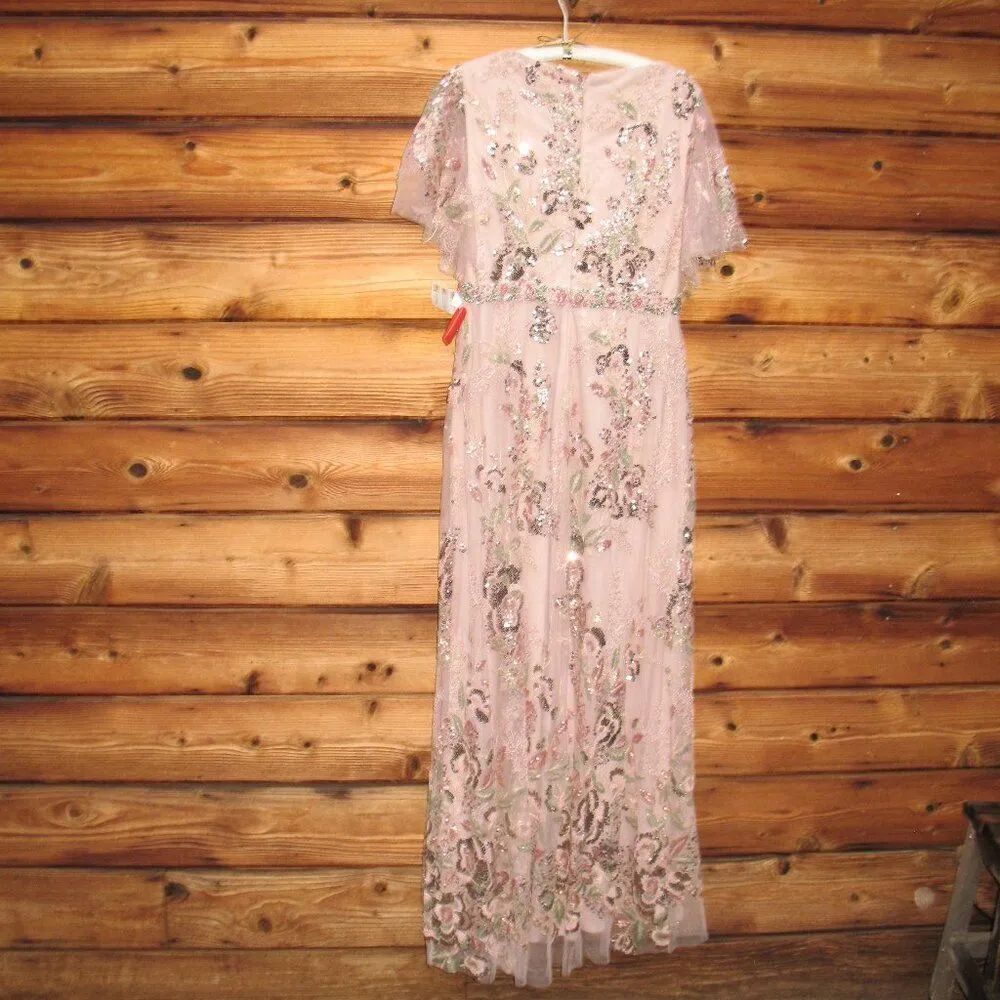 Mac Duggal Womens Pink Floral Embellished Short Sleeve Gown 67880 Runs Small - Image 10