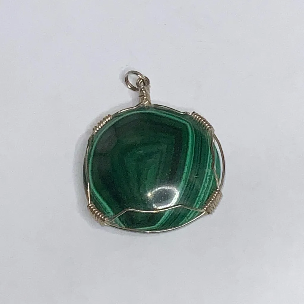Malachite Pendent Wrapped In Silver Wire ~ 1.5” Green - Image 5