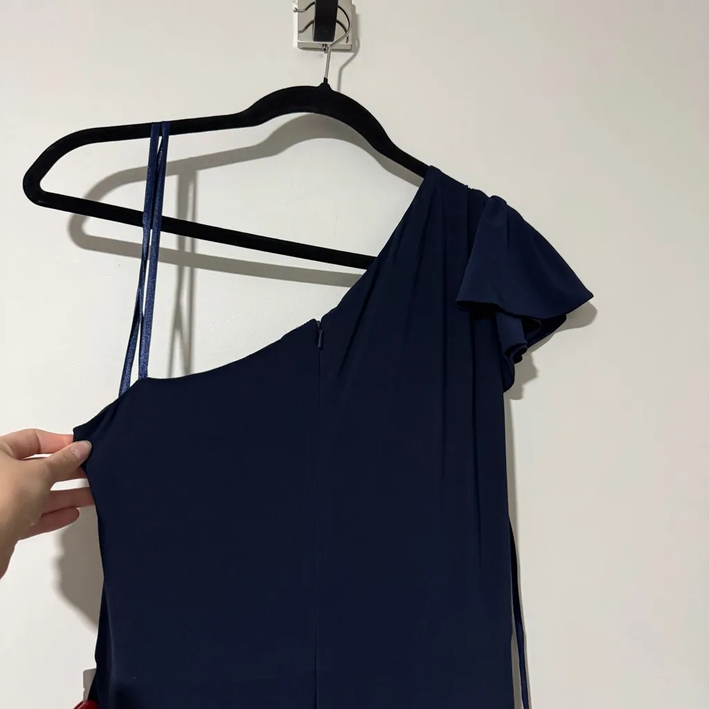 Mac Duggal One-Shoulder Draped Jersey Sheath Gown Navy Size 6 NEW - Image 6