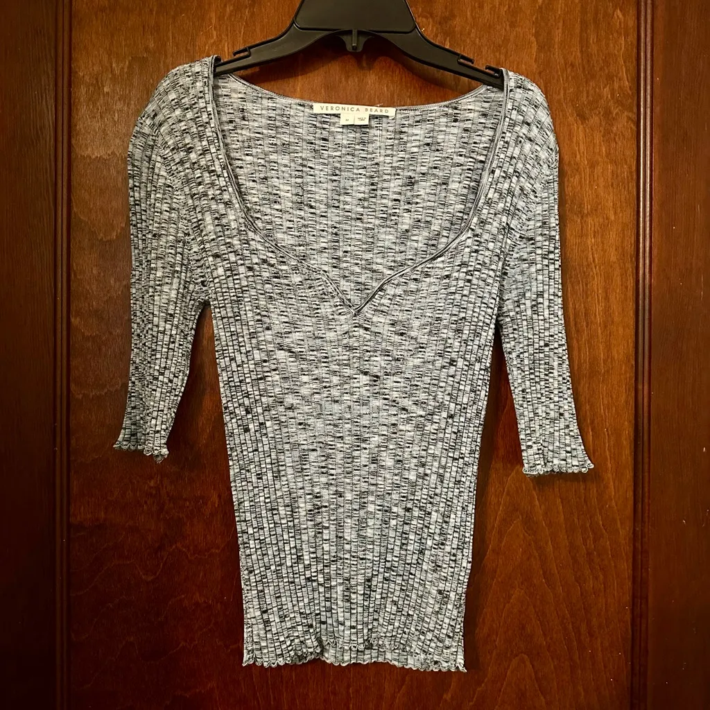 VERONICA BEARD Lipa Rib Knit Pullover Sweetheart Top M - Image 2