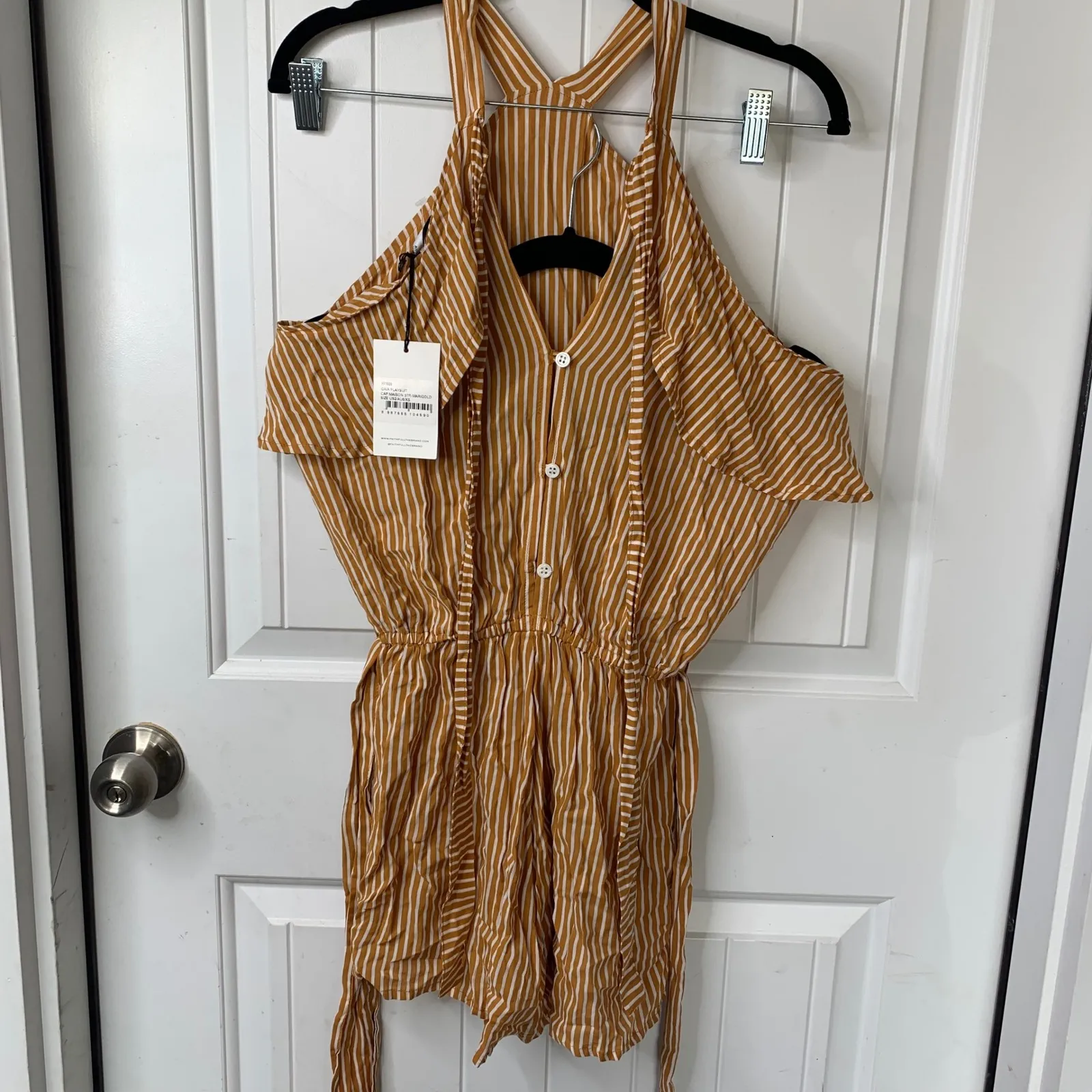 Anthropologie striped yellow‎ marigold romper playsuit XS boho summer festival - Image 4