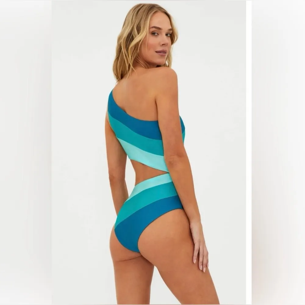 🆕 NWT Beach Riot Joyce Swim Suit One Piece One Shoulder Cut Out Blue Green XL - Image 10