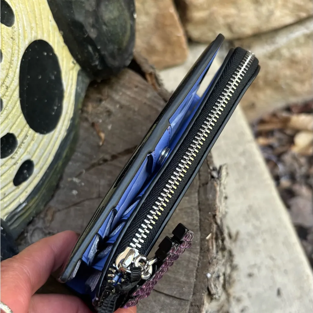 Authentic Kate Spade Black Glitter snap leather Wallet with space Charm - Image 3