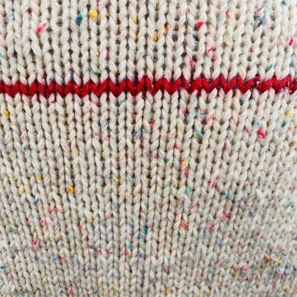 Knit Button Up Sweater, Cream, Red, X - Image 7