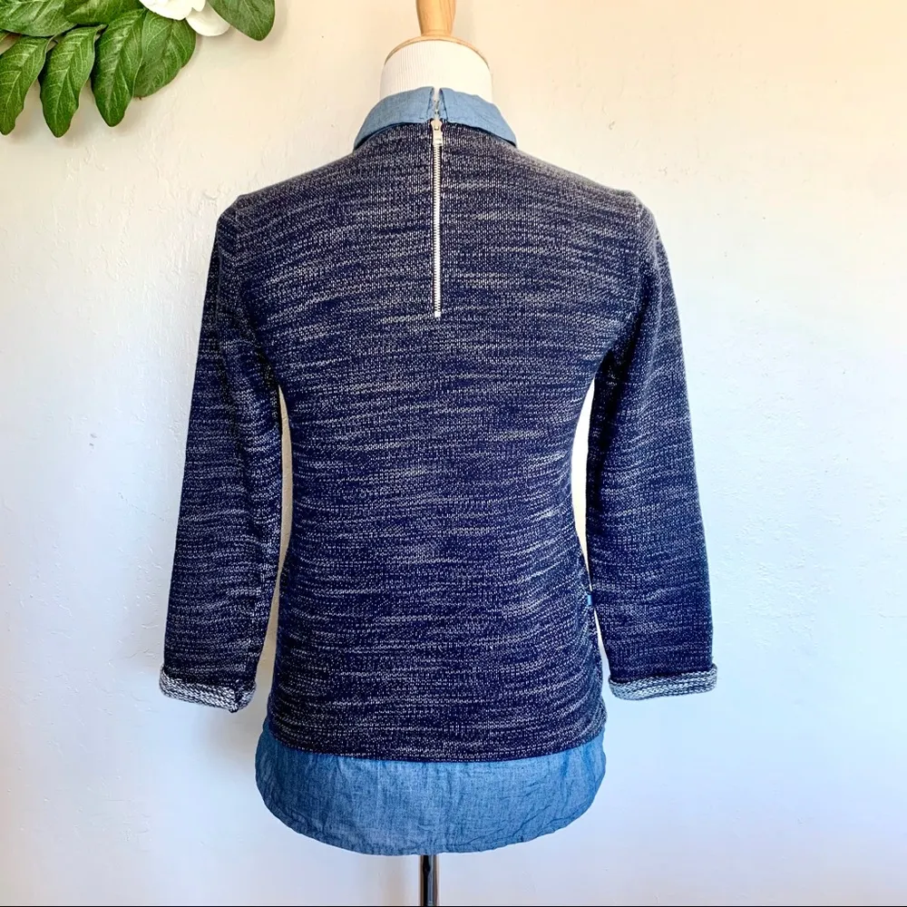 Ann Taylor Tweed Layered Pullover Navy Blouse XS - Image 3