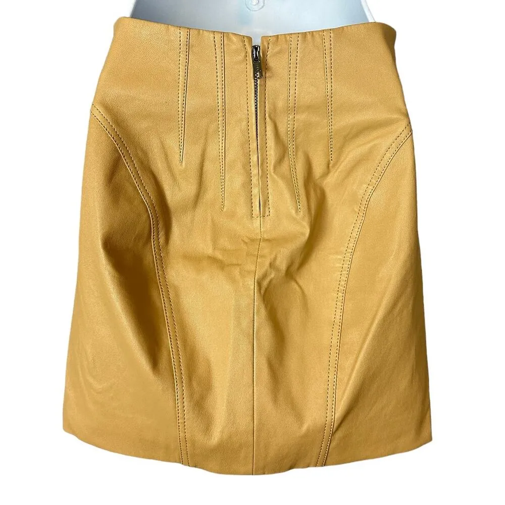 L'Academie Camel Real Leather Mini Skirt XXS Monochrome Designer $328 NEW no Tag - Image 6