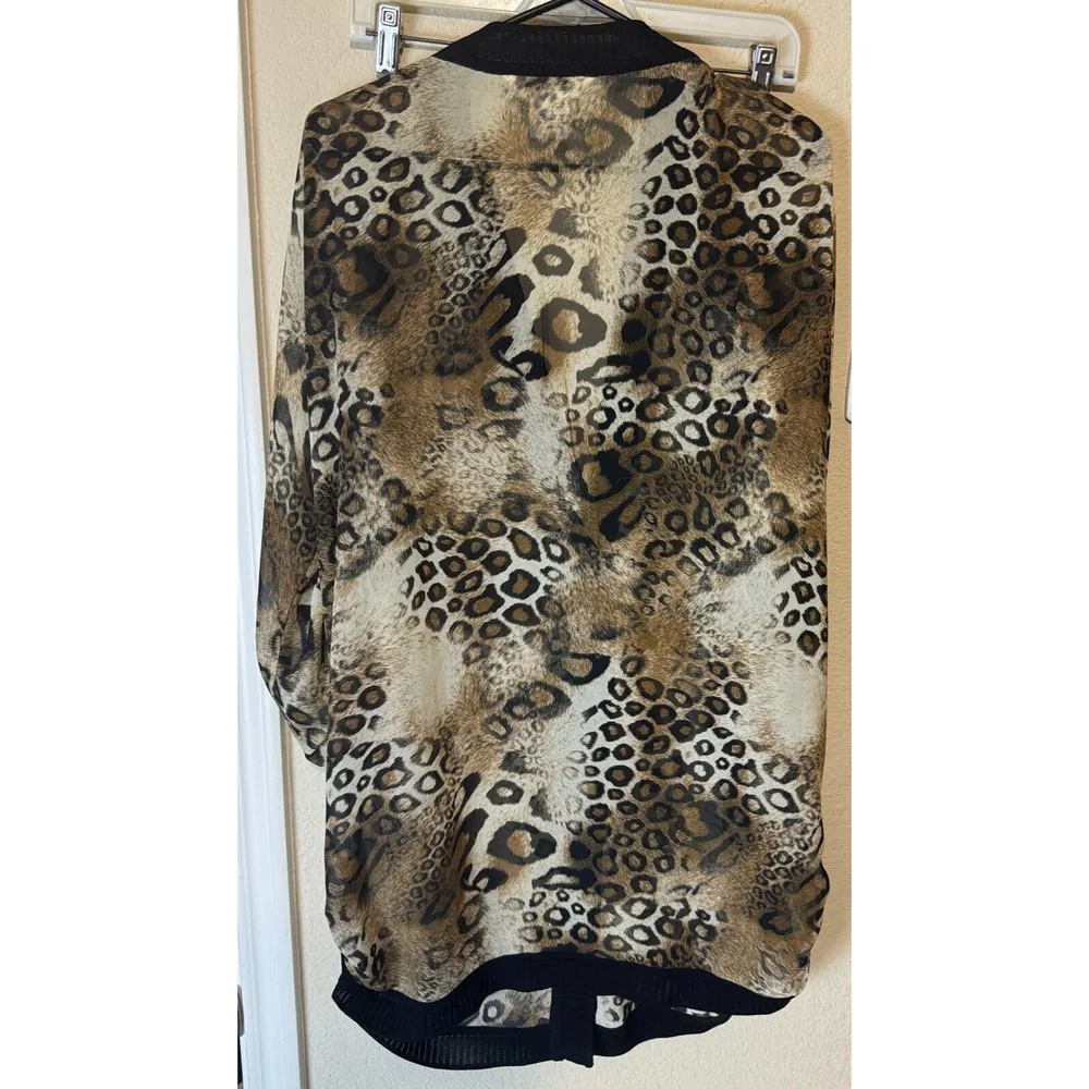 Misook Cardigan Womens L Brown Leopard Snap Front Vintage 90s lightweight sheer - Image 6
