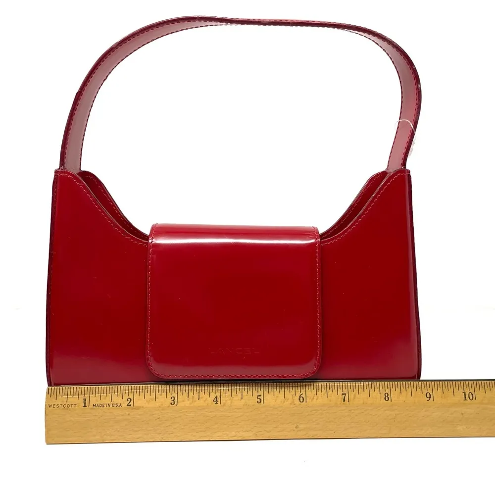 LANCEL Paris high gloss small red leather structured purse, made in Italy, NWT - Image 14