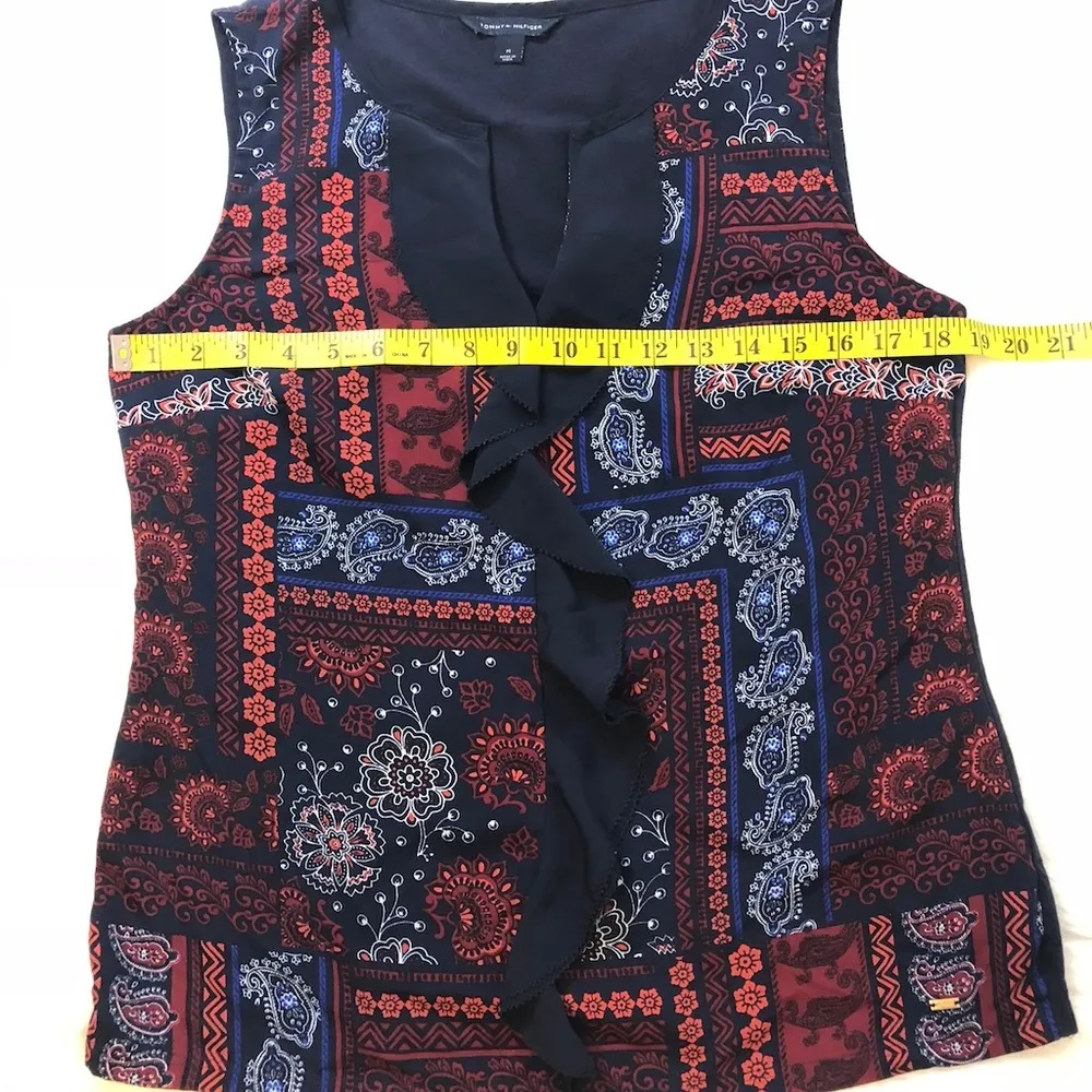 Tommy Hilfiger Top Sleeveless Paisley Geometric Print Ruffled Size Medium - Image 8