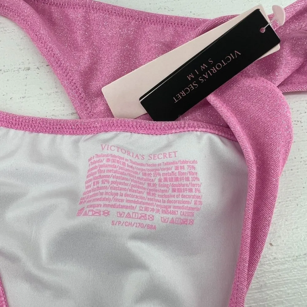 Victoria Secret Swim Bikini Bottom Small Cheeky Pink Shimmer Sparkle Shine Color - Image 3