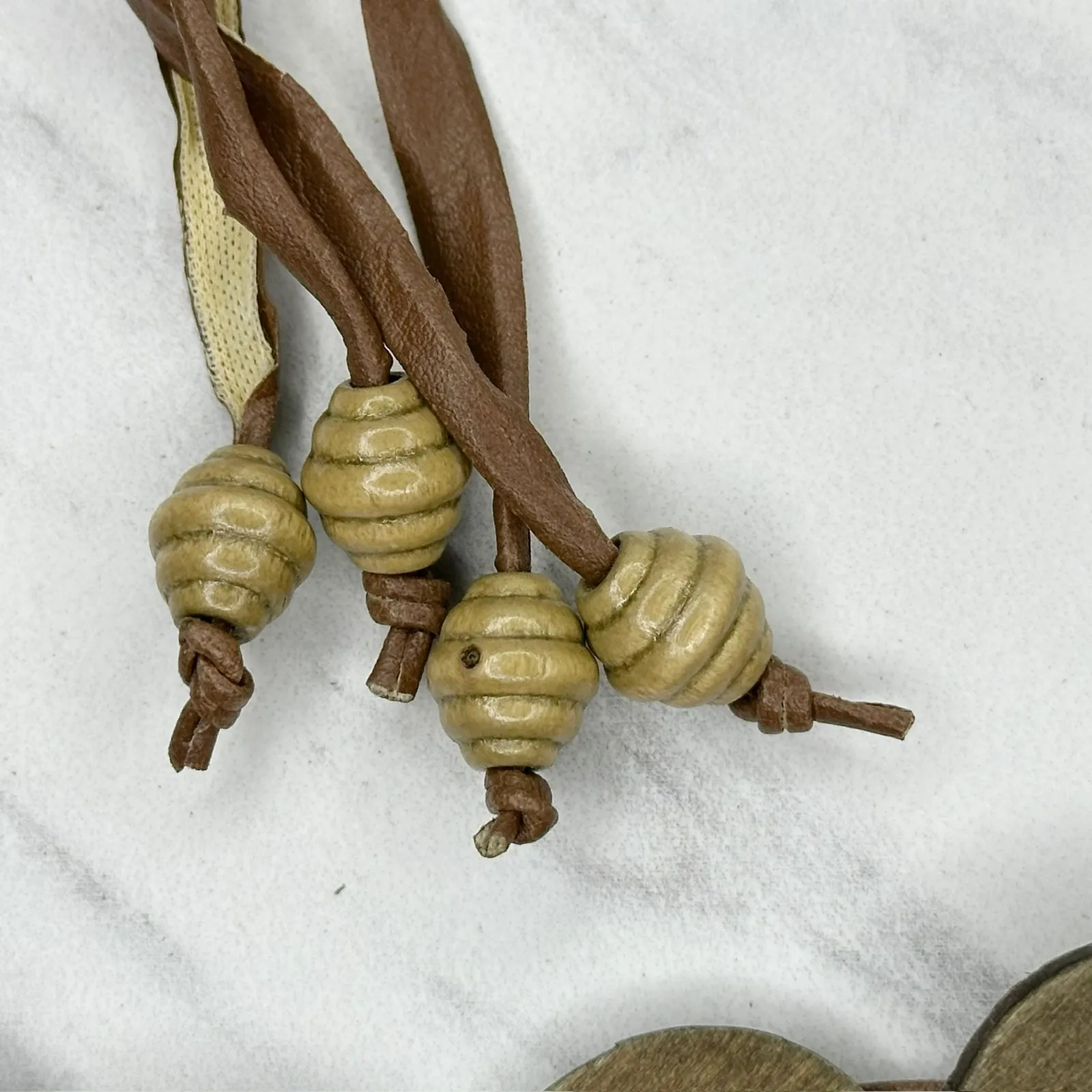 Wood Beaded Faux Leather Tie Belt Small (S) Boho Hippie Festival X - Image 16