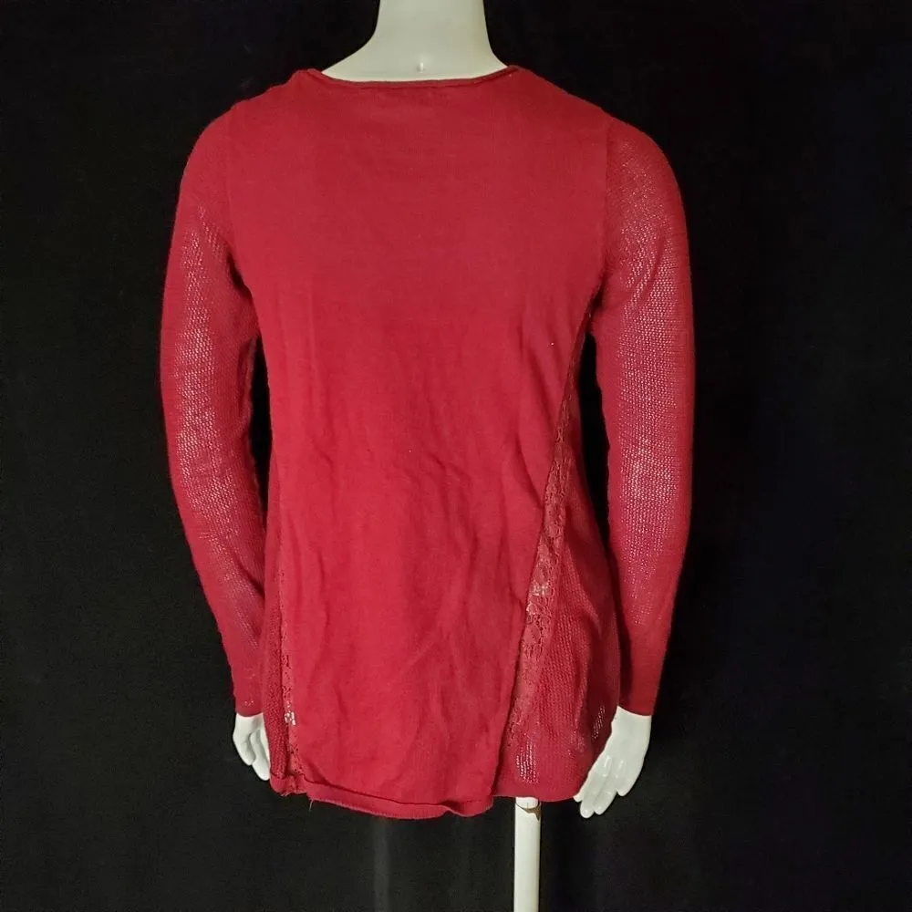 Lucky Brand Burgundy Red Sweater with Lace Detailing (S) - Image 5