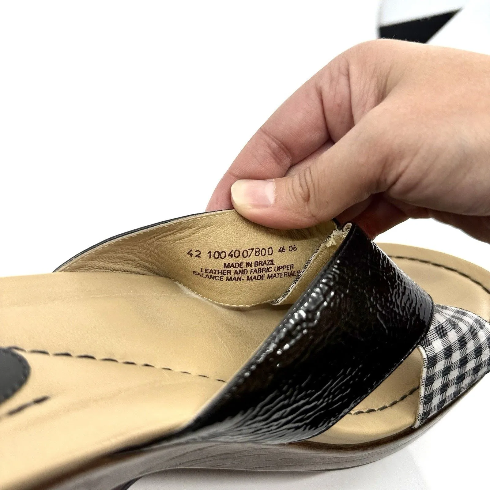 Dansko Wedge Sandals 42 US 11 Black Patent Gingham‎ Slip On Heel Comfort Shoe - Image 8