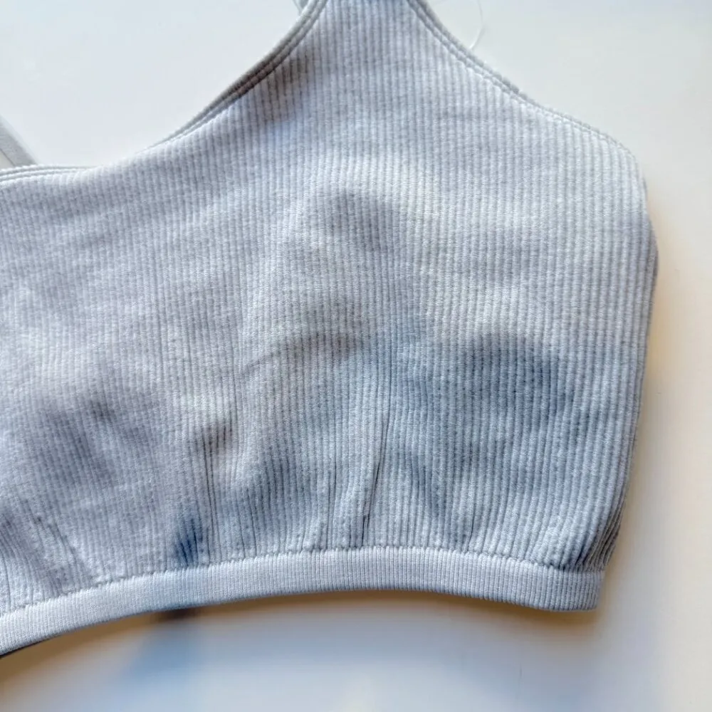 NWT  Seamless Ring Longline Bralette Ribbed Bra Gray Size Medium M NEW - Image 4