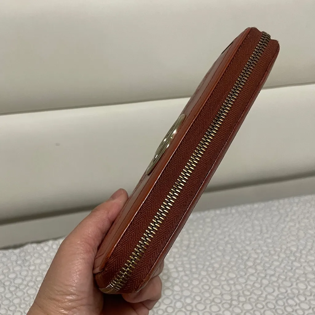 Gucci Orange/Brown Leather Wallet with SilverLogo - Image 6