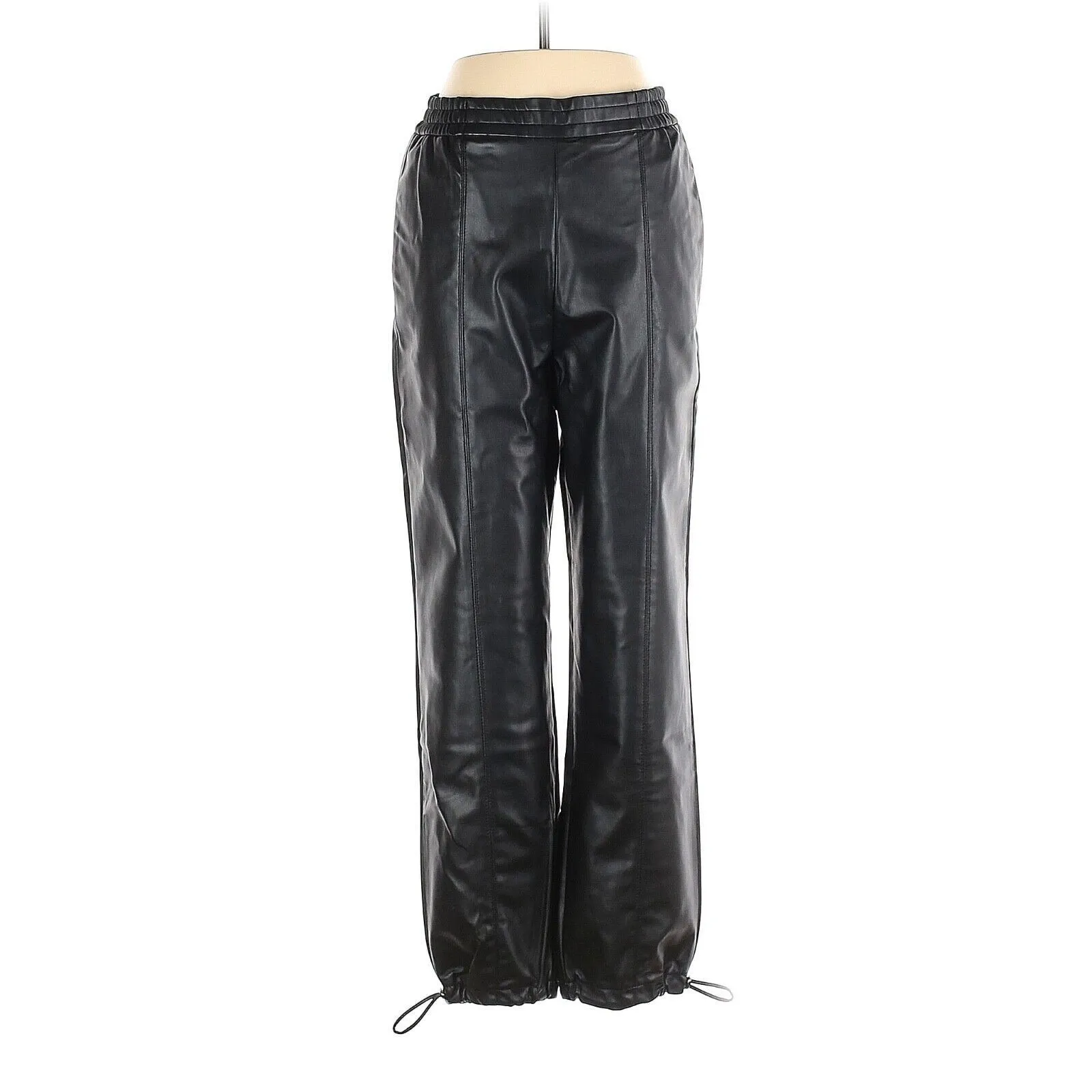 ZARA Black Faux Leather Jogging Pants - S - Image 2