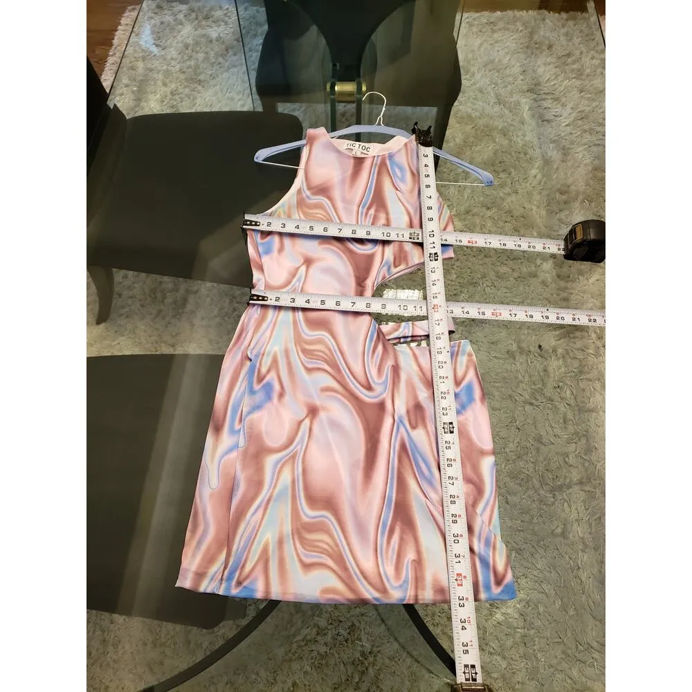 Tic Toc Dress Women Large Pink Multicolor Swirl Cutout Bodycon Sleeveless - Image 8