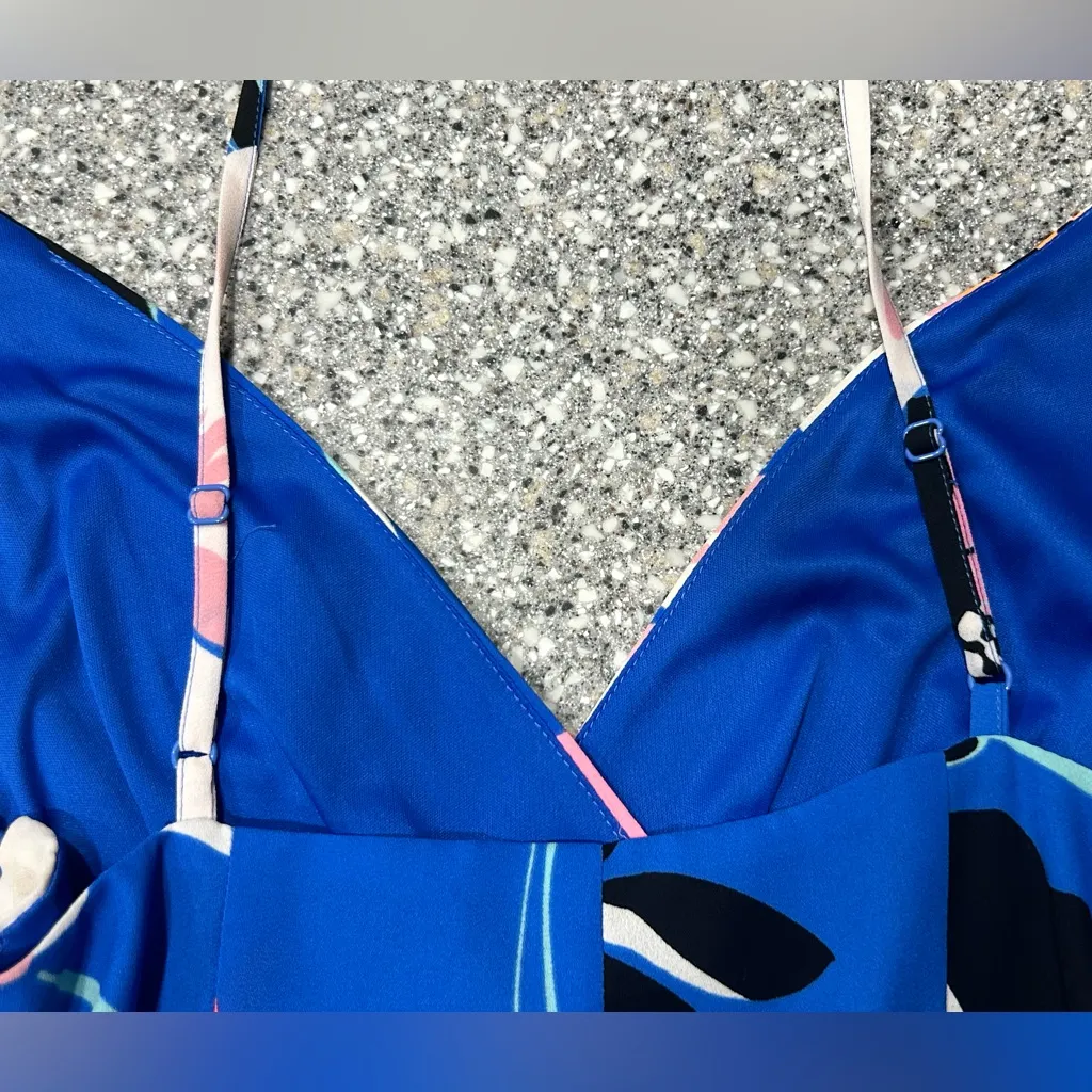 Express Faux Wrap Bright Blue Floral Mini Dress XS - Image 5