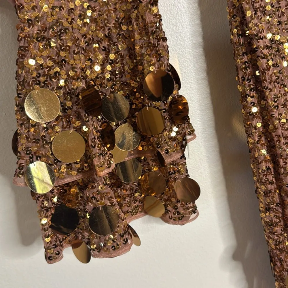 Mac Duggal style 94016 3D hanging disco Sequin copper Evening party Dress SZ 12 - Image 4