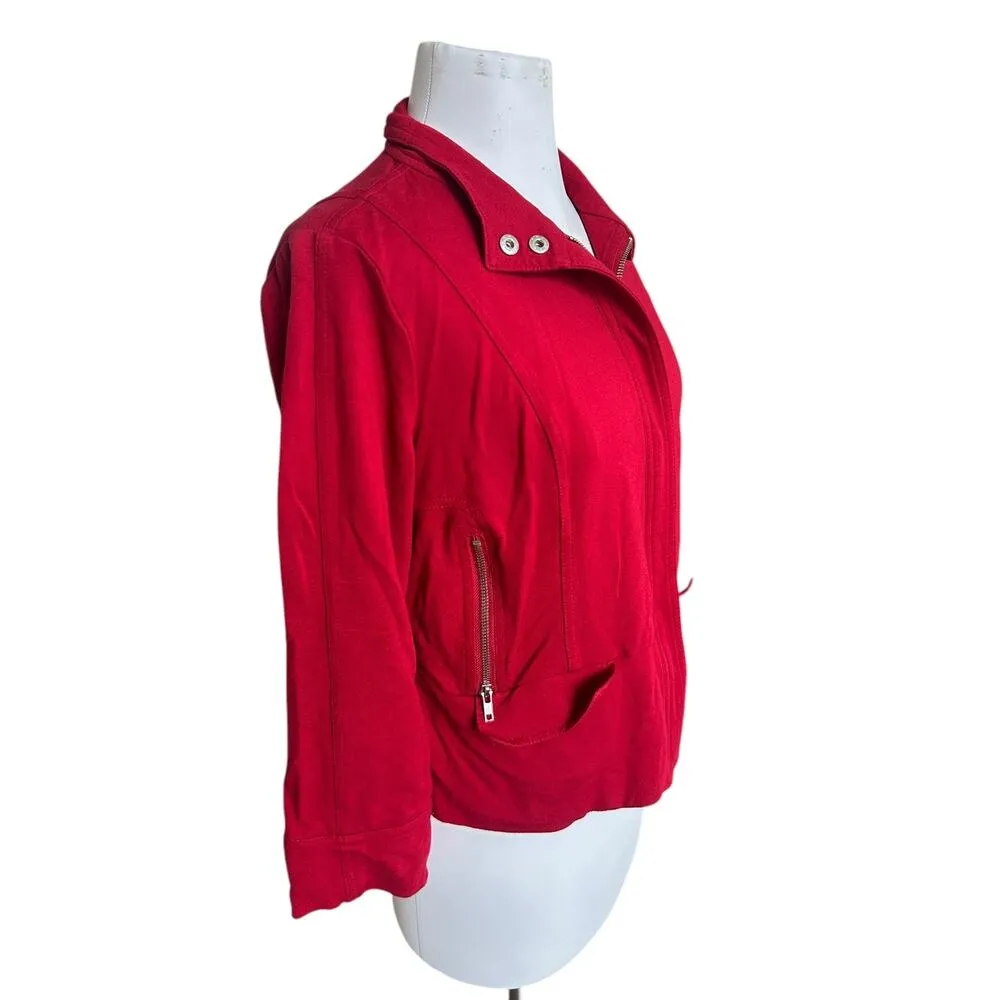 Chico's Women's Red Heavyweight Stretchy Knit Zip-up Jacket sz 1 or US 8 Classic - Image 9