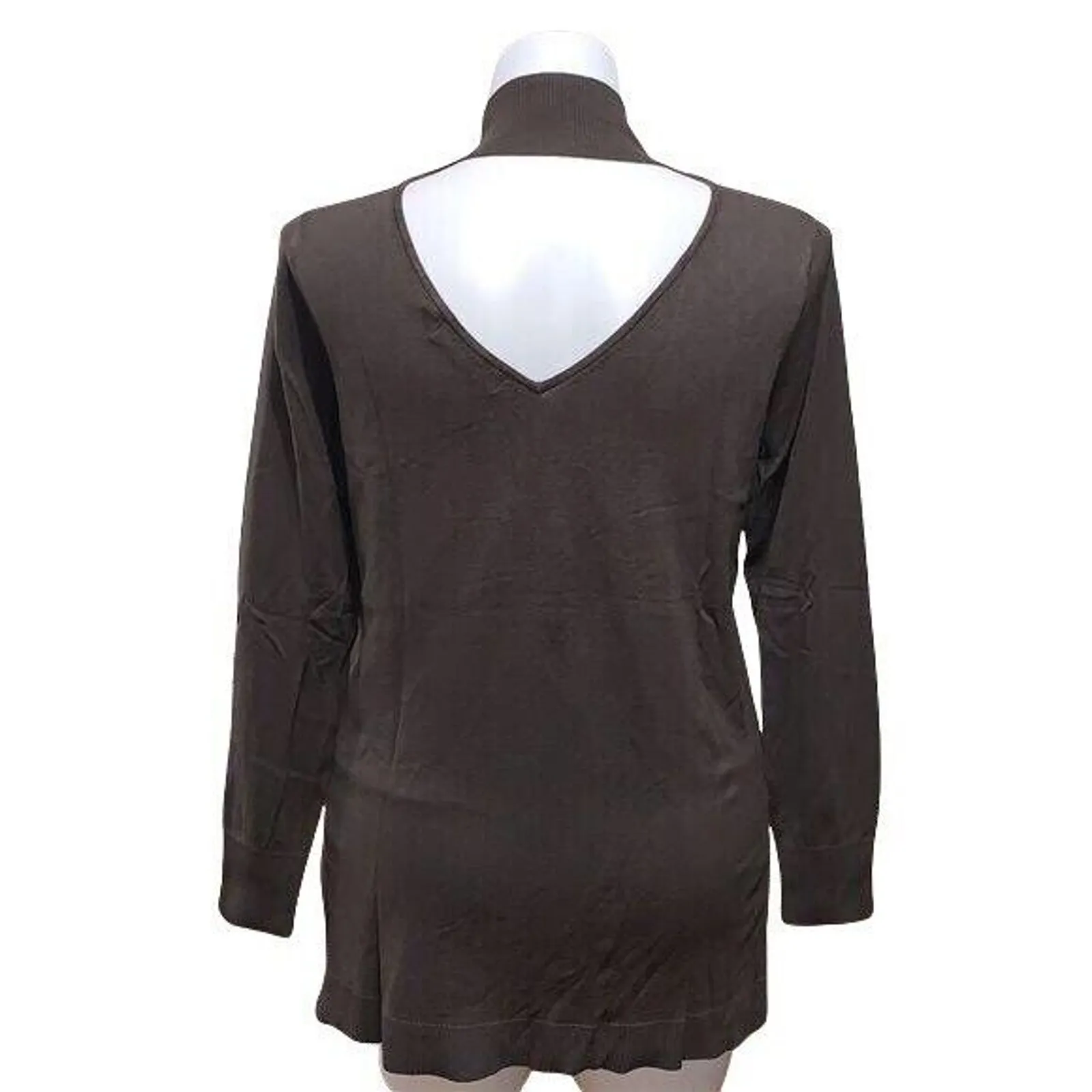 525 America Womens Pullover Sweater Knit Cutout Back Tunic Brown Large - Image 2