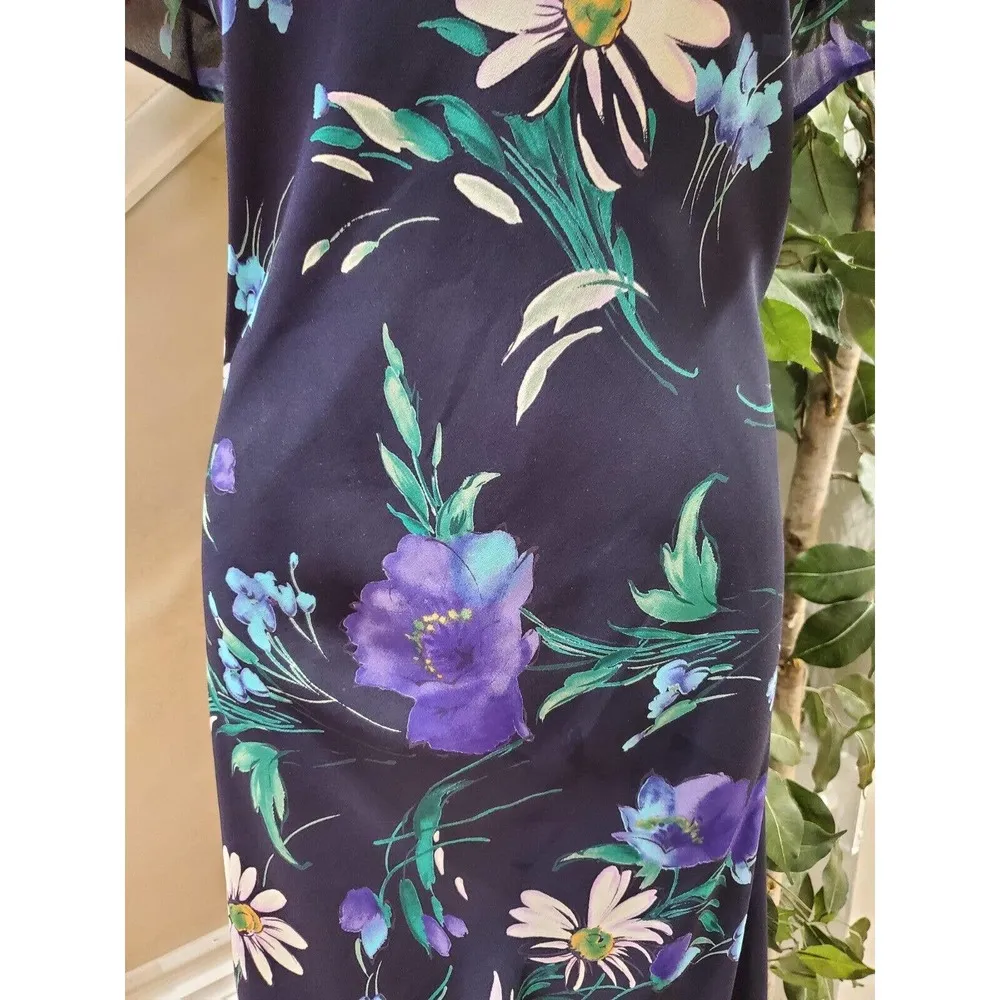 R&K Original Women's Blue Floral Round Neck Short Sleeve Long Maxi Dress Size S - Image 3