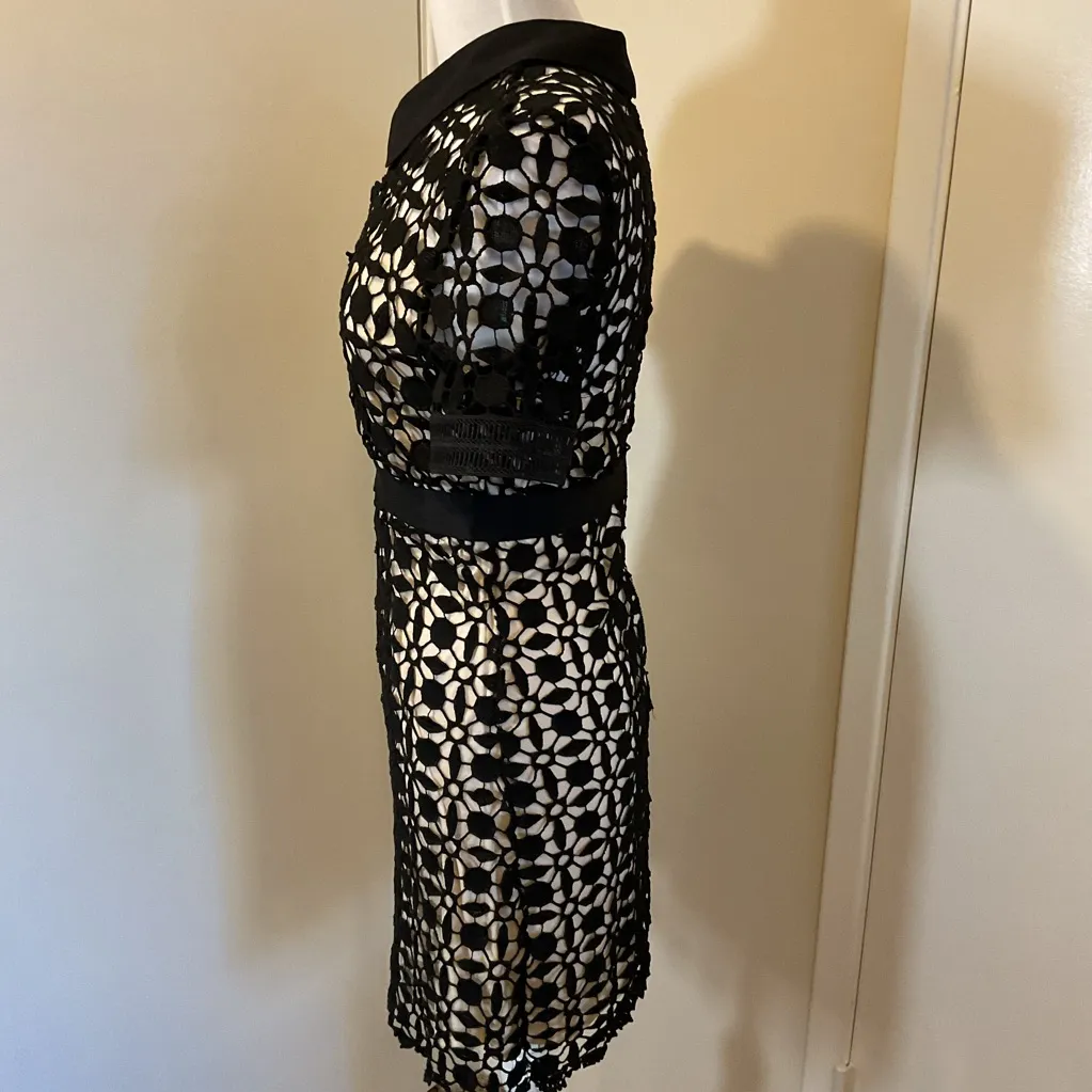 Aqua Black Lace Floral Cocktail Dress with Sheer Under-layer Size M - Image 6