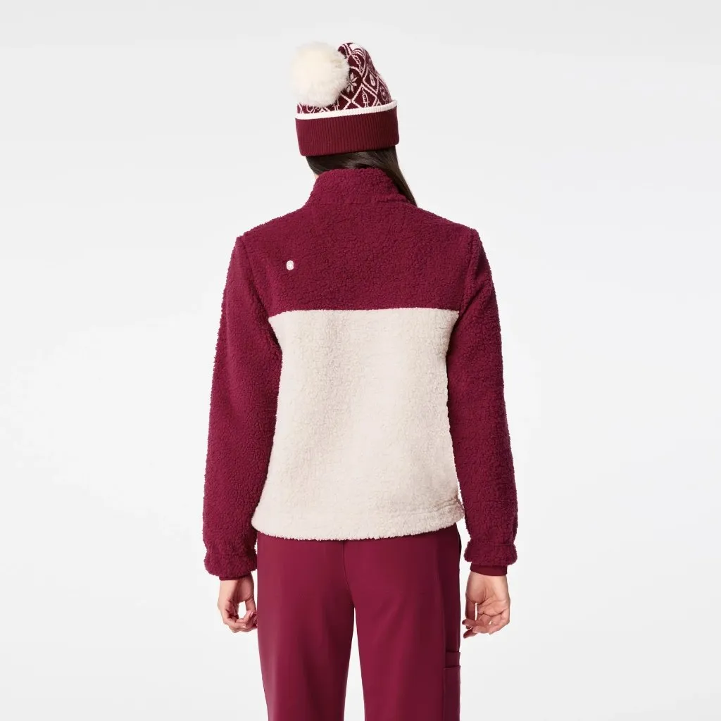 Figs On-Shift High Pile Fleece Pullover Jacket in Deep Cranberry, Size Medium - Image 7
