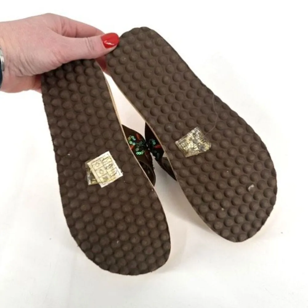 Skecher Cali Womens Beaded‎ Slip On Flat Flip Flop Thong Sandals Brown Size 7 - Image 5