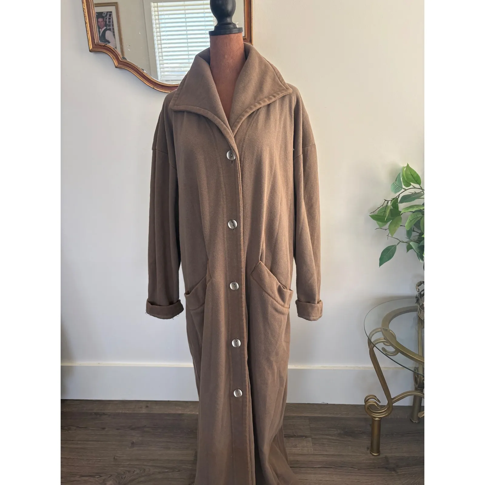 MAC Women's Duster Coat, Button Front, Pockets,‎ Long Sleeve, Brown, XL Brown - Image 2