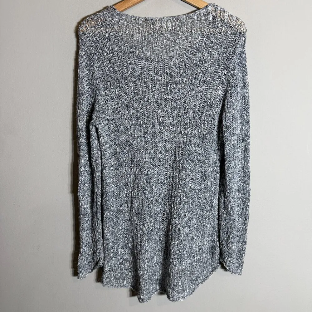 Eileen Fisher Scoop Neck Open Knit Sweater Pullover Women's Medium Gray Cotton - Image 8