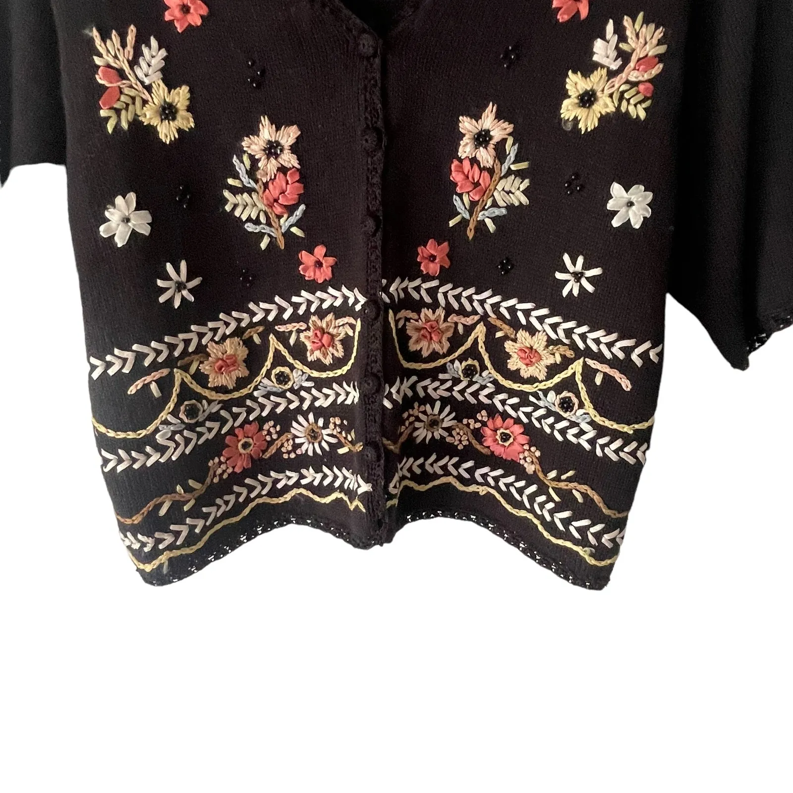 Heirloom‎ Collectibles Vintage 90s Size Medium Black Embroidered Floral Top - Image 3