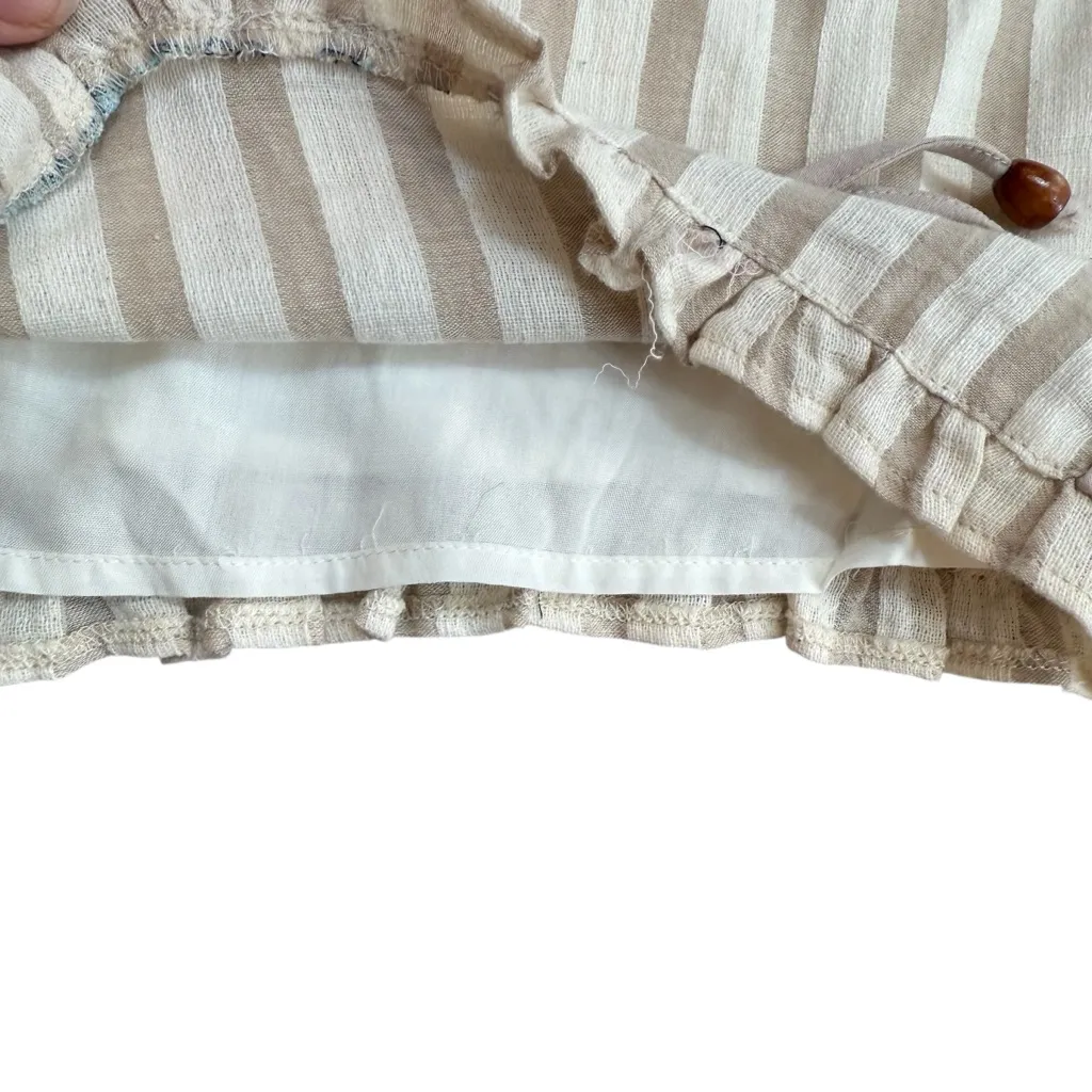Hem & Thread Size L Strapless Ruffle Hem Romper Beige Tan Stripe Coastal Beach - Image 9