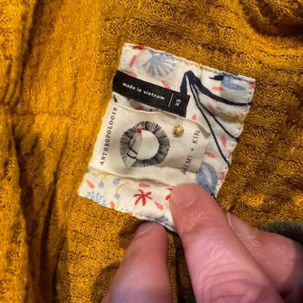 Anthropologie Akemi + Kin Sweater XS Yellow Waffle Knit Wrap Cardigan Fall Women - Image 2