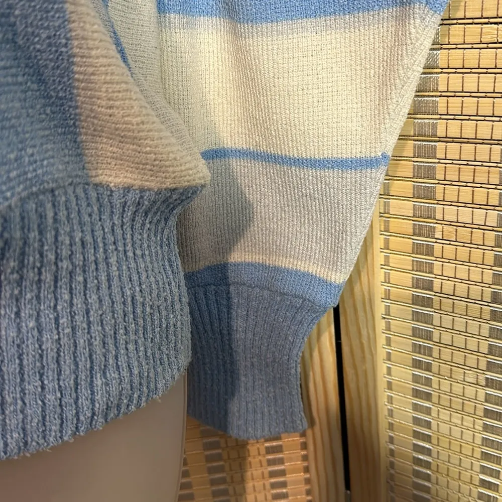 VEB Berliner Strickmoden Vintage 1970s German Blue White Striped Cropped Sweater - Image 9